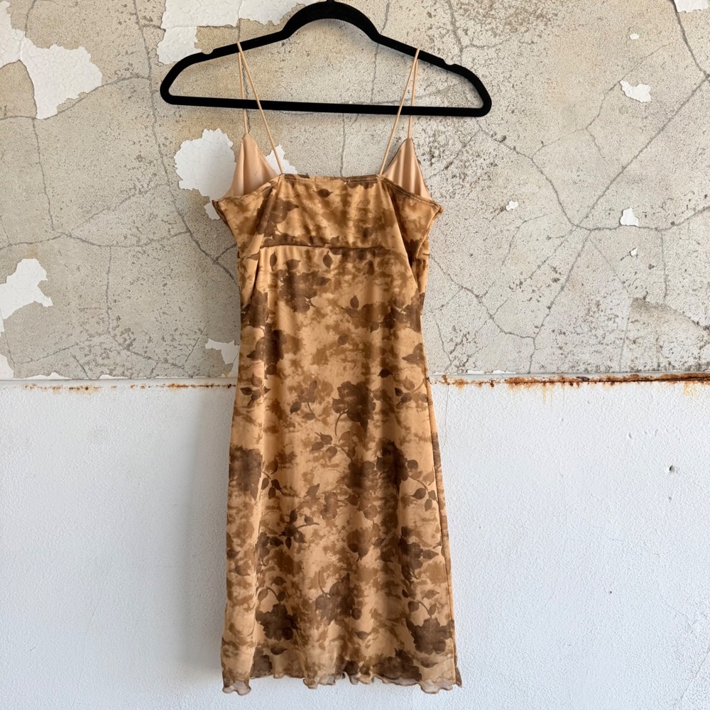 Mesh Mini Dress Floral Ruched Slip Dress Lettuce Hem Womens S Y2K Boho Festival - Picture 7 of 10